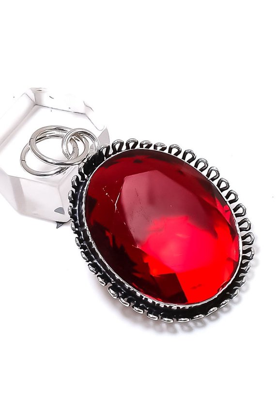 Natural Mozambique Garnet Gemstone 925 Sterling Silver Gift Pendant 1.97"
