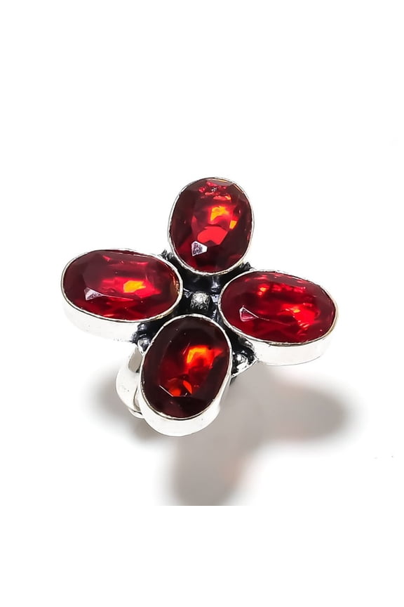 Natural Mozambique Garnet Gemstone 925 Sterling Silver Ring Size Adjustable