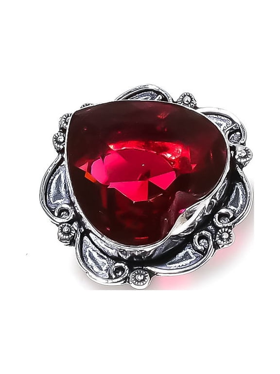 Natural Mozambique Garnet Gemstone 925 Sterling Silver Gift Ring Size 7.5
