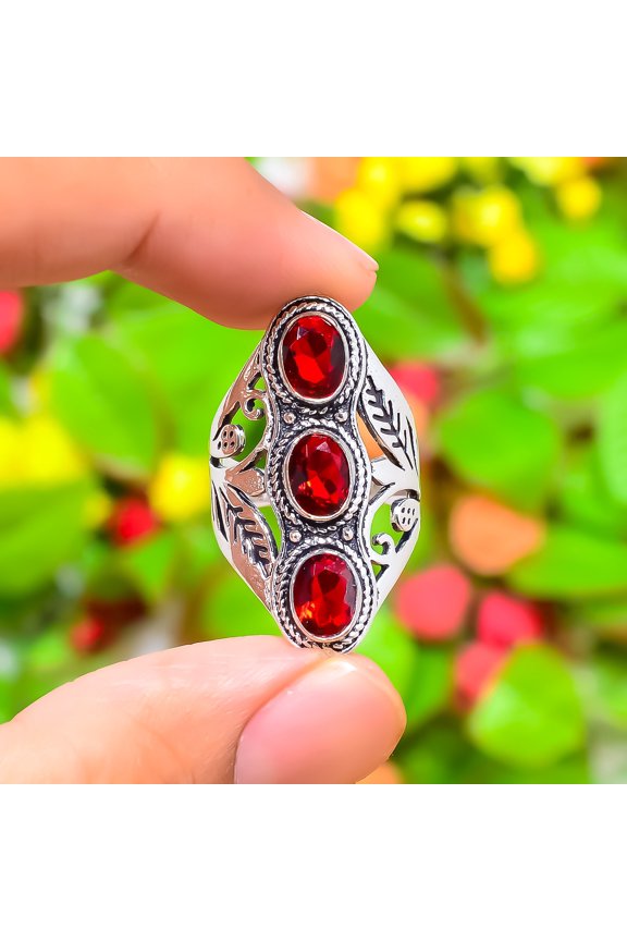 Natural Mozambique Garnet Gemstone 925 Sterling Silver Gift Ring Size 8