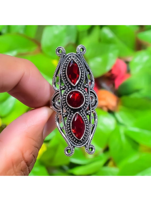 Natural Mozambique Garnet Gemstone 925 Sterling Silver Gift Ring Size 9