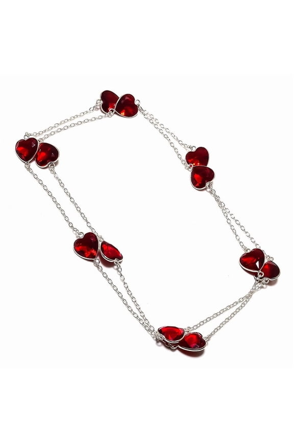 Natural Mozambique Garnet Gemstone 925 Sterling Silver Jewelry Necklace 36"