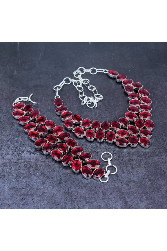 Natural Mozambique Garnet Gemstone 925 Sterling Silver Jewelry Set
