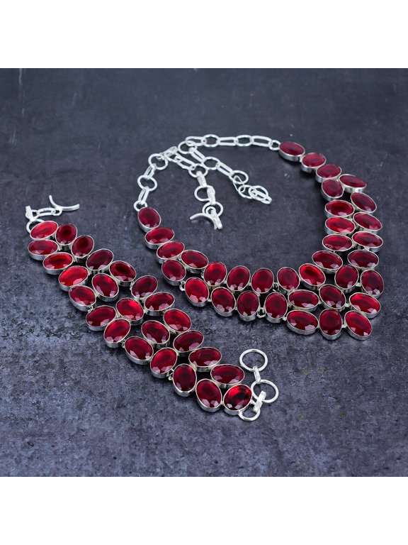 Natural Mozambique Garnet Gemstone 925 Sterling Silver Jewelry Set