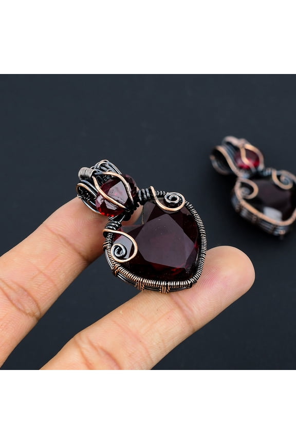 Natural Mozambique Garnet Gemstone Copper Wire Wrap Gift Pendant 2.17"