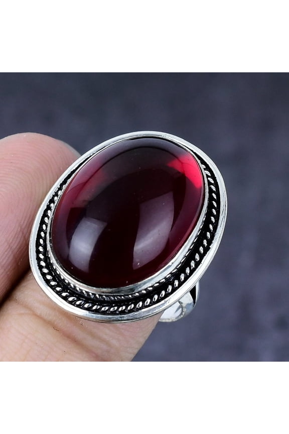 Natural Mozambique Garnet Gemstone Handmade 925 Steling Silver Ring S.8.5