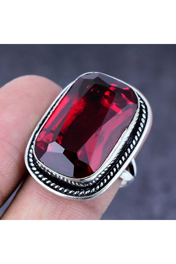 Natural Mozambique Garnet Gemstone Handmade 925 Steling Silver Ring Size 8