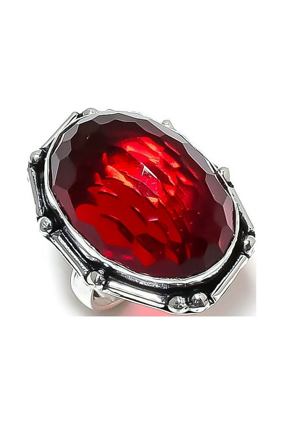 Natural Mozambique Garnet Gemstone Handmade 925 Sterling Silver Ring Size 6
