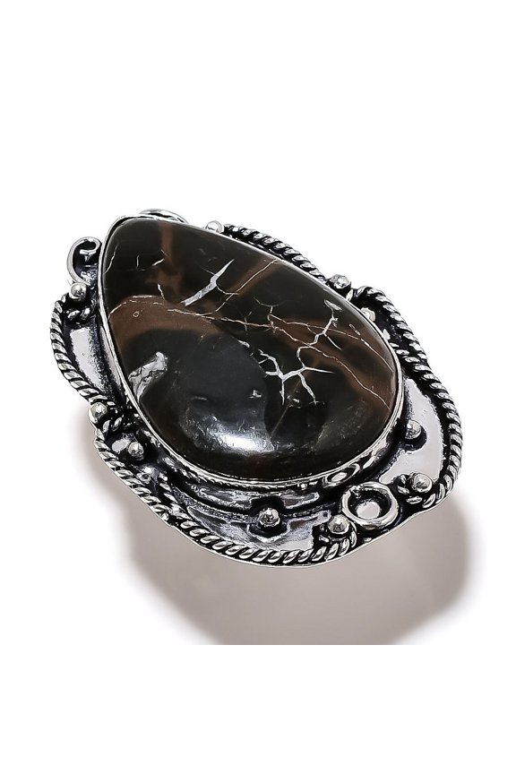 Natural Mud Crack Fossil Gemstone 925 Sterling Silver Gift Ring Size 7