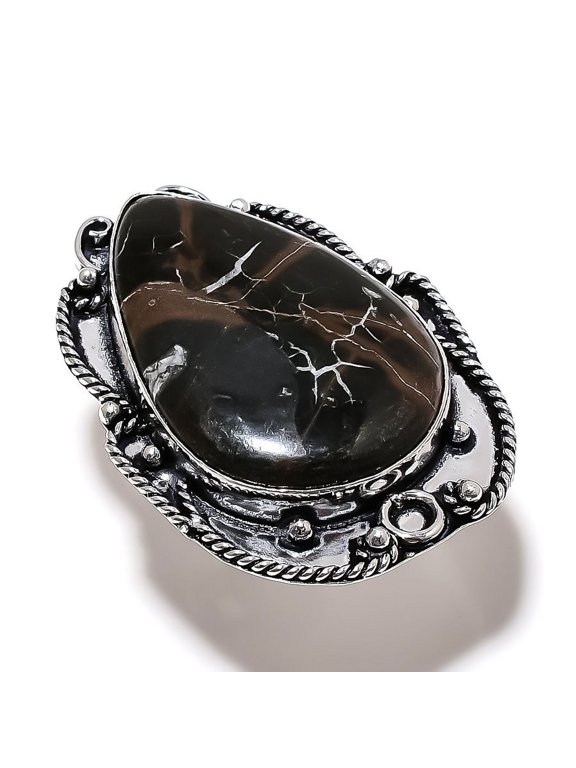 Natural Mud Crack Fossil Gemstone 925 Sterling Silver Gift Ring Size 7