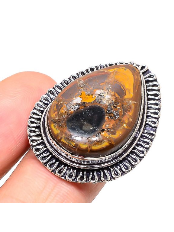 Natural Mud Crack Fossil Gemstone 925 Sterling Silver Gift Ring Size 7