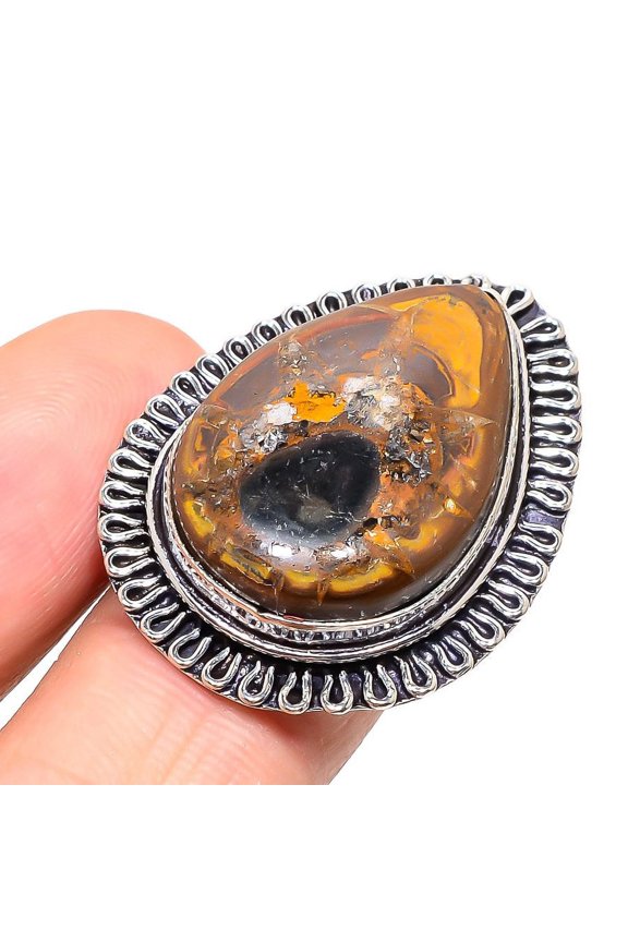 Natural Mud Crack Fossil Gemstone 925 Sterling Silver Gift Ring Size 7