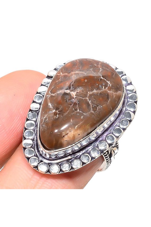 Natural Mud Crack Fossil Gemstone 925 Sterling Silver Gift Ring Size 8