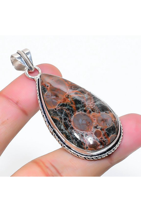 Natural Mud Crack Fossil Gemstone 925 Sterling Silver Jewelry Pendant 2.17"