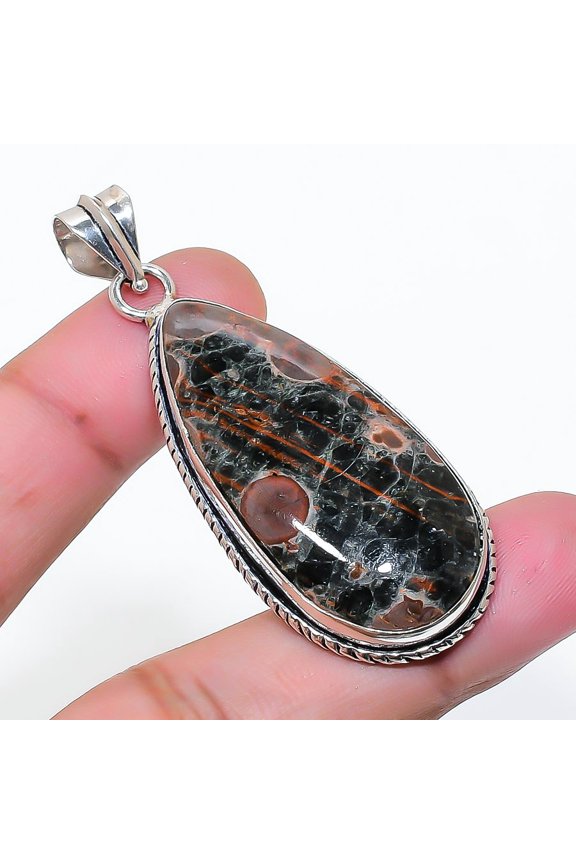 Natural Mud Crack Fossil Gemstone 925 Sterling Silver Jewelry Pendant 2.29"