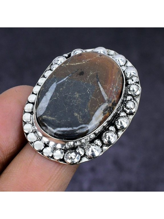 Natural Mud Crack Fossil Gemstone 925 Sterling Silver Jewelry Ring Size 10
