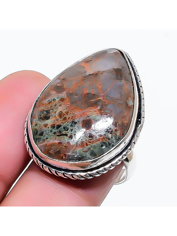 Natural Mud Crack Fossil Gemstone 925 Sterling Silver Jewelry Ring Size 6