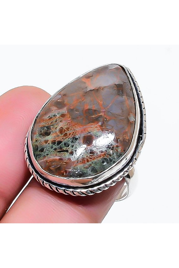 Natural Mud Crack Fossil Gemstone 925 Sterling Silver Jewelry Ring Size 6