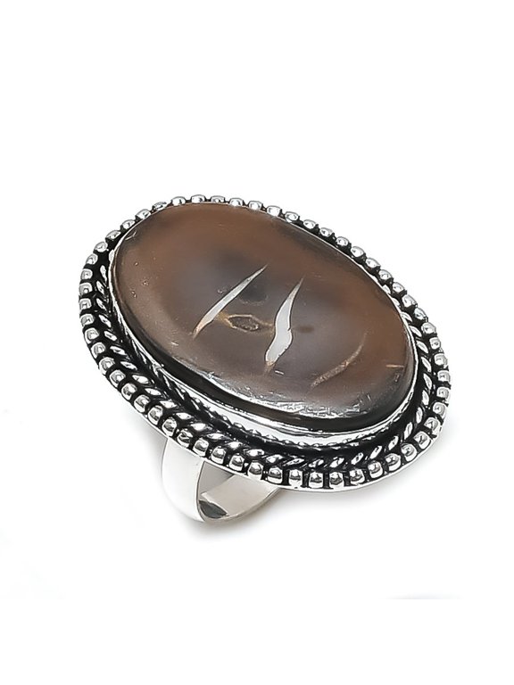 Natural Mud Crack Fossil Gemstone 925 Sterling Silver Jewelry Ring Size 9