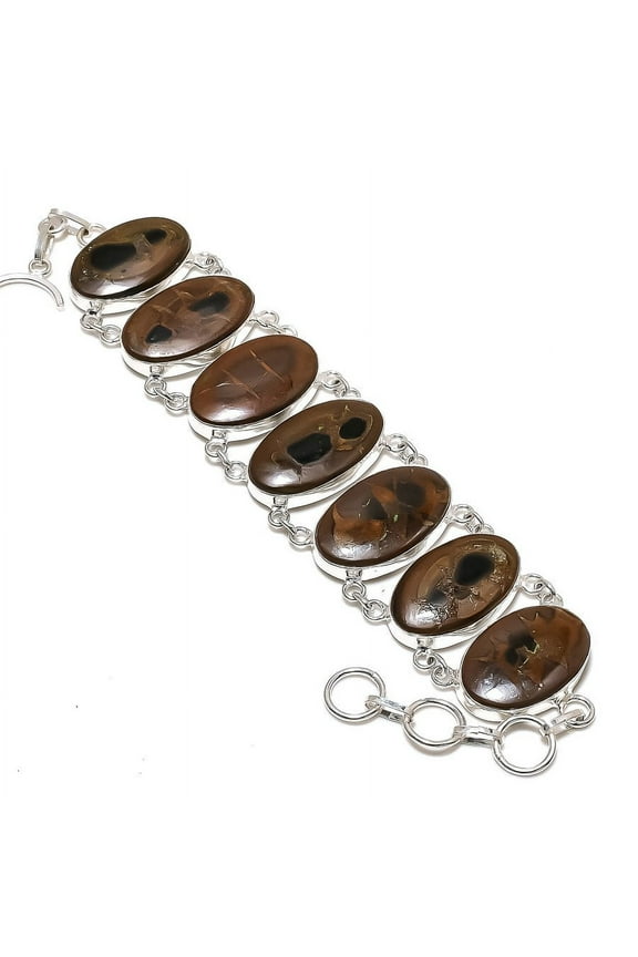 Natural Mud Crack Fossil Gemstone Handmade 925 Sterling Silver Bracelet 8"