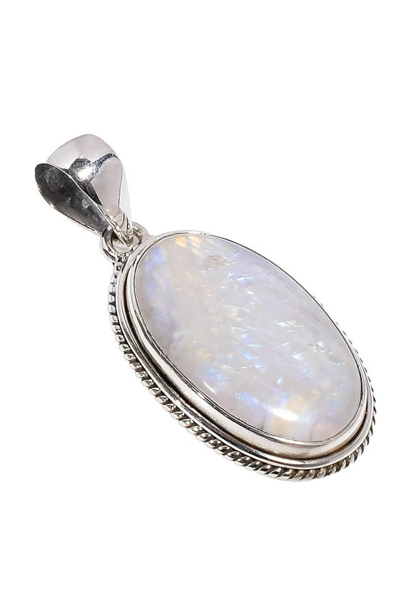 Natural Multi Color Large Oval Moonstoone 925 Sterling Silver Statement Pendant Necklace