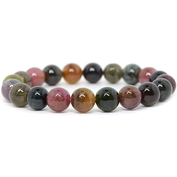 Natural Multi-Color Tourmaline Gemstone 10mm Round Beads Stretch Bracelet 7 Inch Unisex
