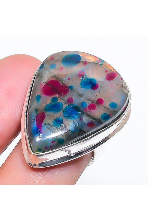 Natural Multi Fire Labradorite 925 Sterling Silver Jewelry Ring Size 7
