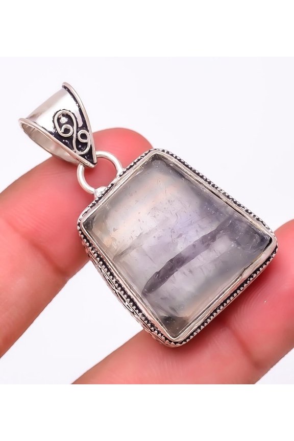 Natural Multi Fluorite 925 Sterling Silver Pendant 1.7"|Handmade Pendant, Gift for her, Purple Pendant, Gemstone Silver Jewelry