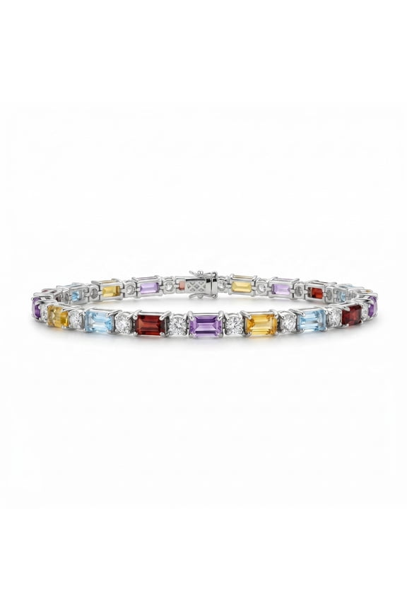Multi Gemstone Bracelet 925 Sterling Silver 11.80 Ct Multi Stone Tennis Style 8 Inch Womens