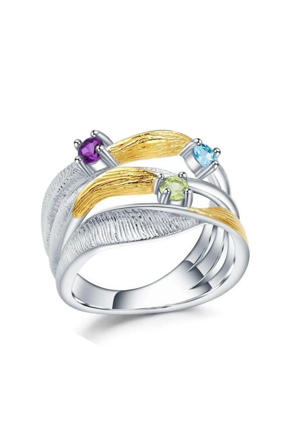 Multi Color Gold-Plated Statement Ring