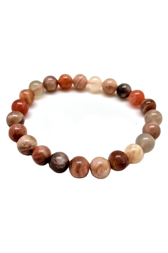 Natural Multi Moonstone 8mm Round Shape Smooth Cut Beads Stretchable Bracelet For Men & Women. Unisex Bracelet