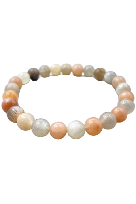 Natural Multi Moonstone 8mm Round Shape Smooth Cut Beads Stretchable Bracelet For Men & Women. Unisex Bracelet