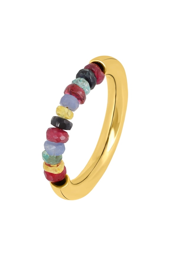 Natural Multi Sapphire Beads 925 Silver Band Ring – Yellow Gold & White Rhodium (Gold)