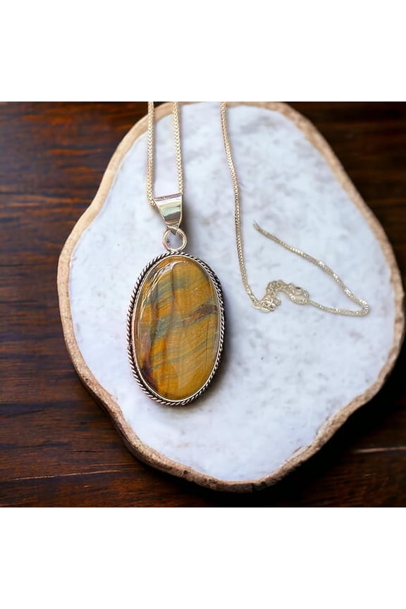 Natural Multi Tiger Eye Pendant for Women, Multi Tiger Eye Gemstone Pendant Necklace With Box Chain, Wedding Gift For Bride