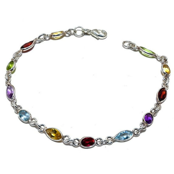 Natural Multi color bracelet, Silver bracelet, 925 sterling silver multi gemstone bracelet, Silver jewelry, Sterling silver, Engagement jewelr