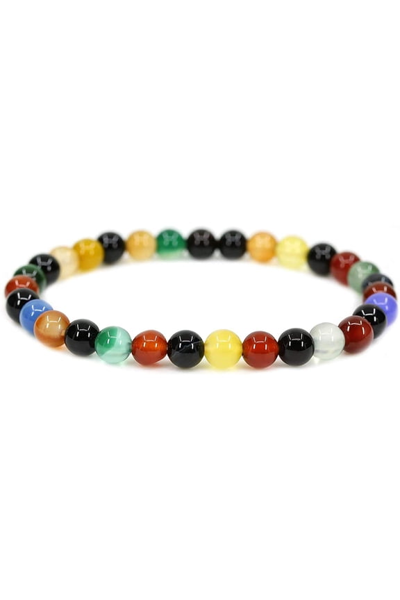 Natural Multicolor Agate Gemstone 6mm Round Beads Stretch Bracelet 7" Unisex
