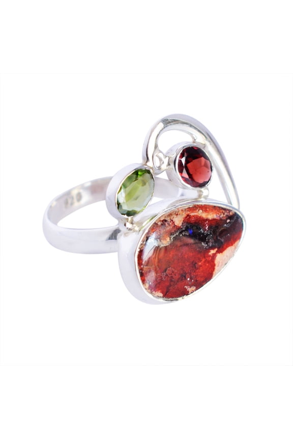 Natural Multicolor Mexican Fire Opal Gemstone 925 Sterling Silver Ring Jewelry