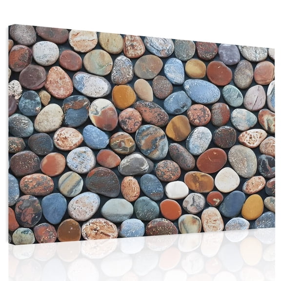 Natural Multicolor Pebbles Canvas Print Wall Art, Boho Red Brown Blue Stones Wall Decor Modern Artwork Paintings Pictures for Living Room Framed and Stretched Ready to Hang 12" x 16"