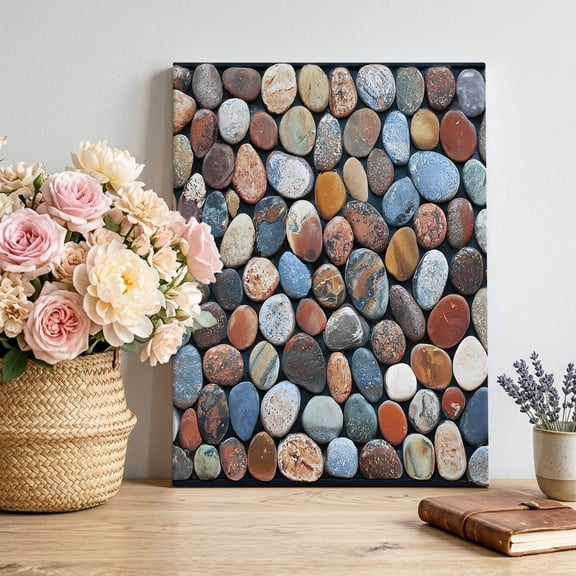 Natural Multicolor Pebbles Canvas Wall Art for Living Room, Boho Red Brown Blue Stones Poster Print Painting for Bedroom Office Home Decoration Wall Pictures Prepare To Hang 8"x12"