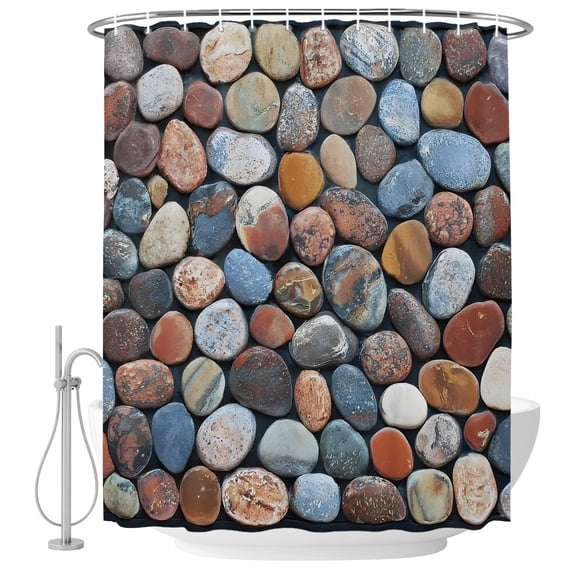 Natural Multicolor Pebbles Shower Curtain for Bathroom, Boho Red Brown Blue Stones Waterproof Cloth Fabric Bathroom Accessories Set with 9 Rust Proof Plastic Hooks, 36"x72"