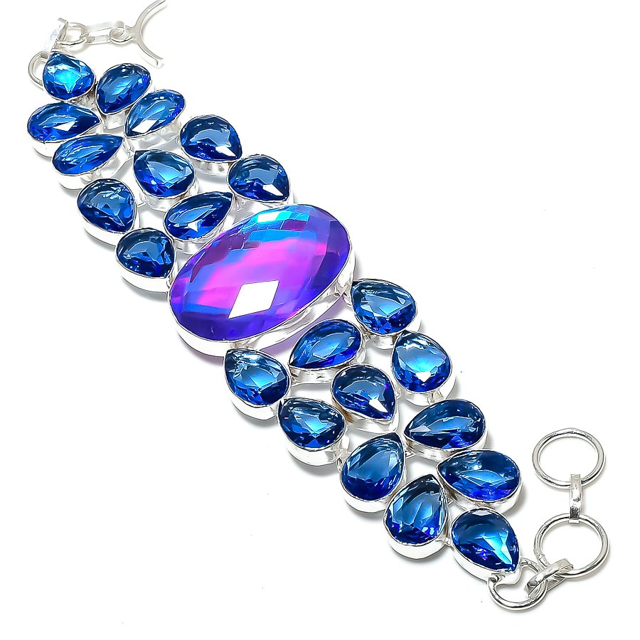 Mystical Topaz Bracelet , Mystical Rainbow Topaz Bracelet , Small Charm Bracelet , Natural Mystical Topaz Bracelet , 925k Sterling Silver