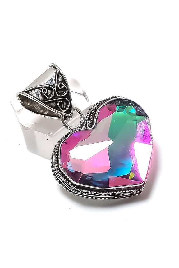 Natural Mystic Topaz Gemstone 925 Sterling Silver Jewelry Pendant 1.69"