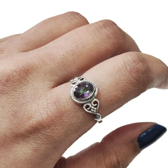 Natural Mystic Topaz Ring, Mystic Quartz Gemstone Ring, November Birthstone, Tiny Bohemian Ring, 925 Sterling Silver, Designer Womens Ring, Christmas Thanksgiving, Handmade Statement Jewelry