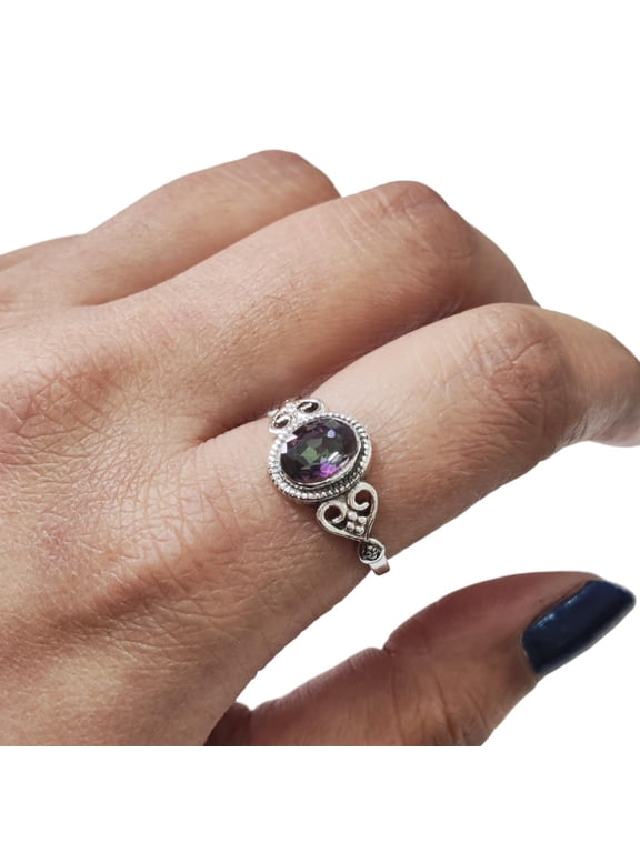 Natural Mystic Topaz Ring, Mystic Quartz Gemstone Ring, November Birthstone, Tiny Bohemian Ring, 925 Sterling Silver, Designer Womens Ring, Christmas Thanksgiving, Handmade Statement Jewelry