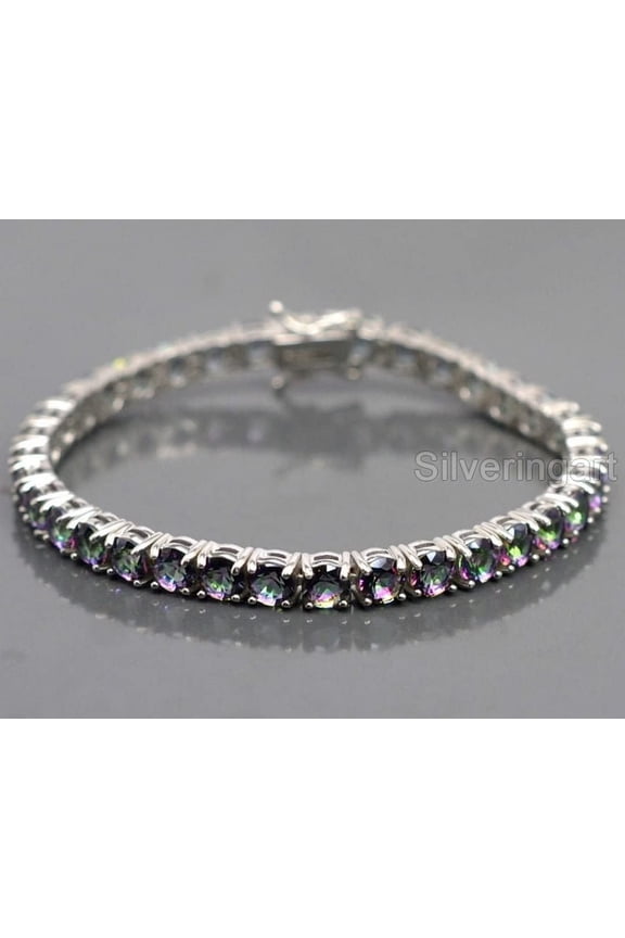 Natural Mystic Topaz bracelet, Quartz jewelry, Birthstone, Sterling silver, Silver jewelry, Silver bracelet, 925 silver, Bracelet for wedding anniversary, Christmas Gift, Women Bracelet Bangle