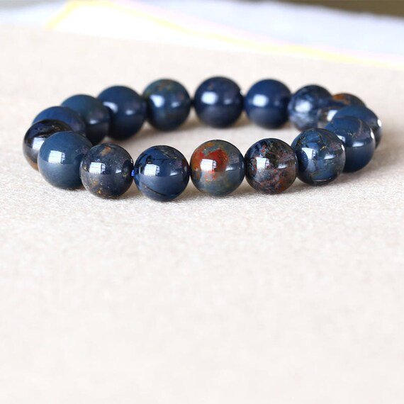 Natural Namibia Pietersite 12mm Round Shape smooth Cut Beads Stretchable Bracelet for Men & Women.
