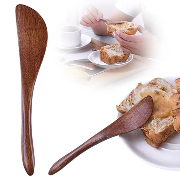 Natural Nanmu Wooden Butter Knife Smooth Hand Polished For Spreading Butter Jam Cheese Western Dessert Kitchen Tableware,1PC,Brown