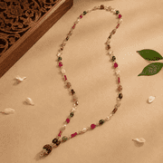 Natural Navratna Mala Necklace with 9 Gemstones & Rudraksha Pendant, Spiritual Meditation Prayer Beads for Men and Women, Yoga Jewelry with Authenticity Certificate
