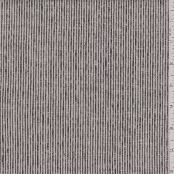 Natural/Navy Stripe Linen, Fabric Sold By the Yard