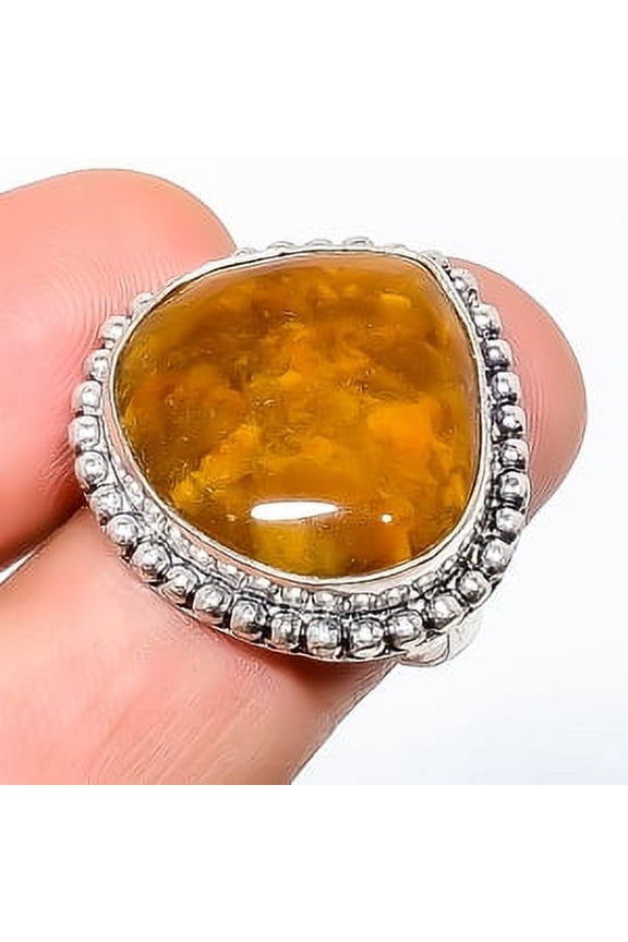 Natural Nellite - Aka Honey Stone 925 Sterling Silver Ring Size 8|Handmade Ring, Gift for her, Yellow Ring, Gemstone Silver Jewelry